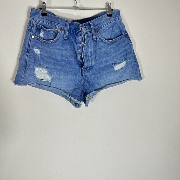 MADEWELL 100% Cotton Relaxed Blue Denim Shorts   Homecrest Wash Size 28 Distress - Picture 2 of 5